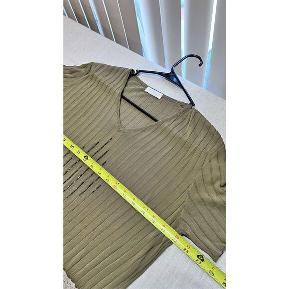 Gaby Tricot Women's Ribbed Short Sleeve V-Neck Tube Sequin Green T-Shirt Size L - Picture 10 of 10